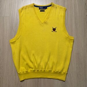 Vintage Polo Ralph Lauren Golf Crest V-Neck Sweater Vest Mens Large Gold Yellow